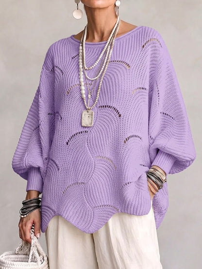 Pull ajouré violet porté
